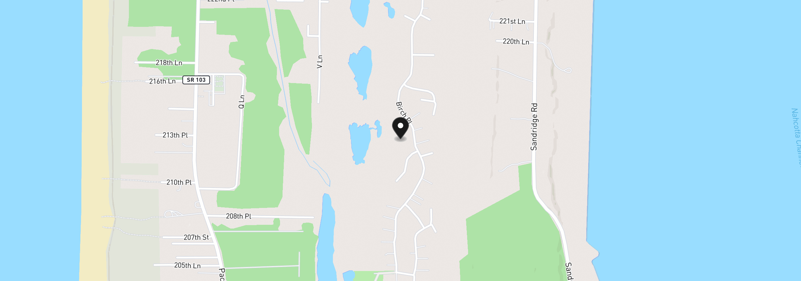 Map showing the location of 21333 Birch Pl, Ocean Park, Wa 98640