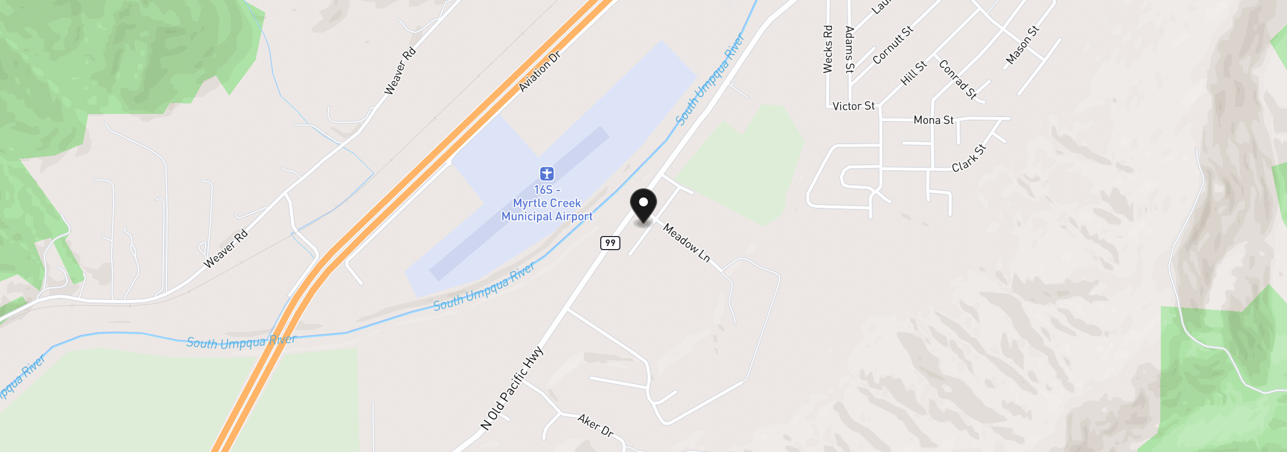 Map showing the location of 621 Irving Dr, Myrtle Creek, OR 97457