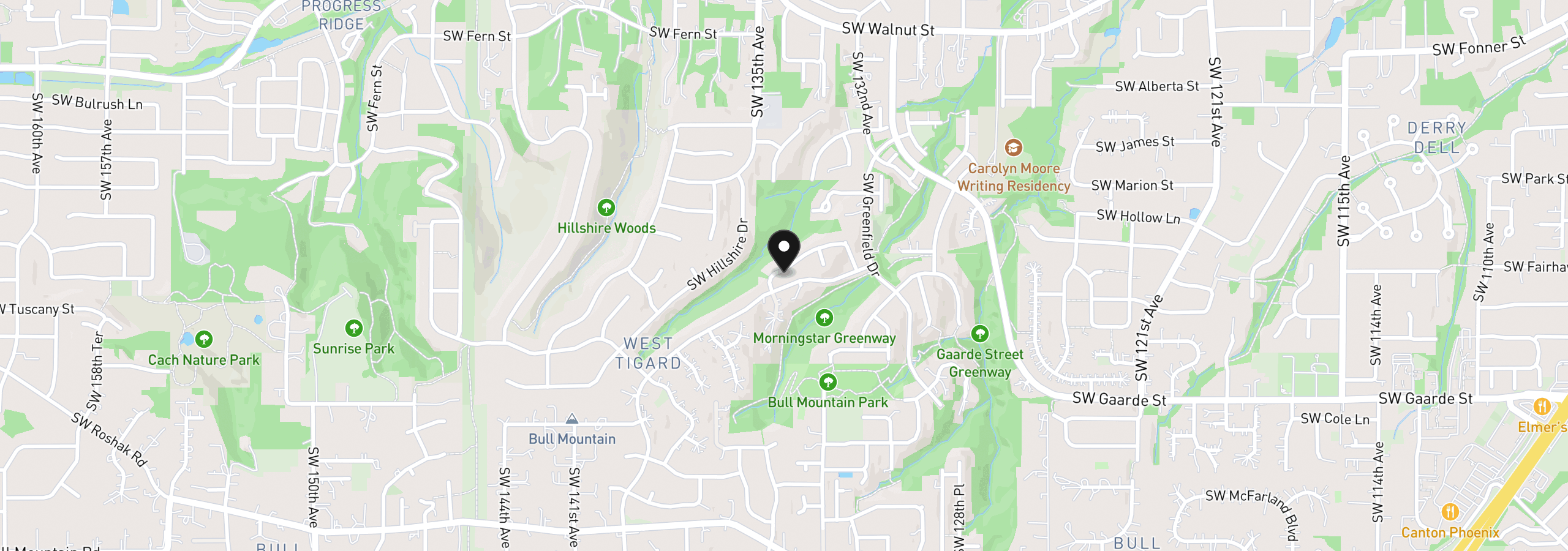 Map showing the location of 13436 SW Clearview Way, Tigard, OR 97223