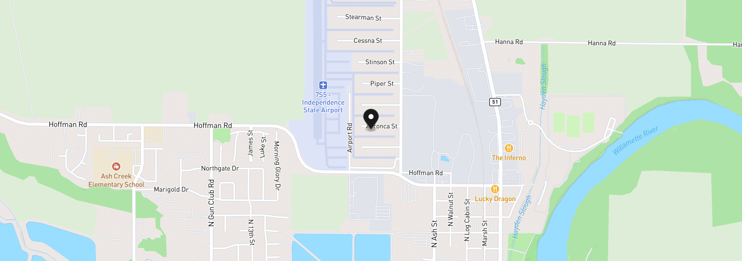 Map showing the location of 731 Aeronca St, Independence, OR 97351