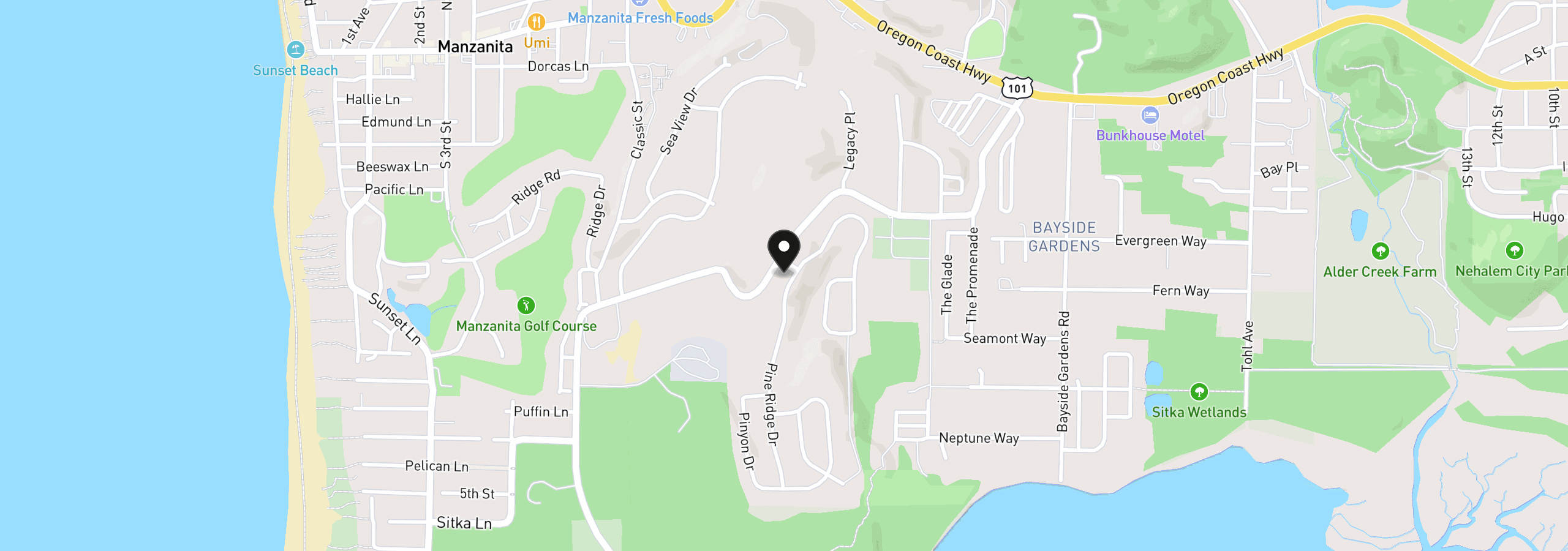Map showing the location of 10190 Pine Ridge Dr, Manzanita, OR 97130