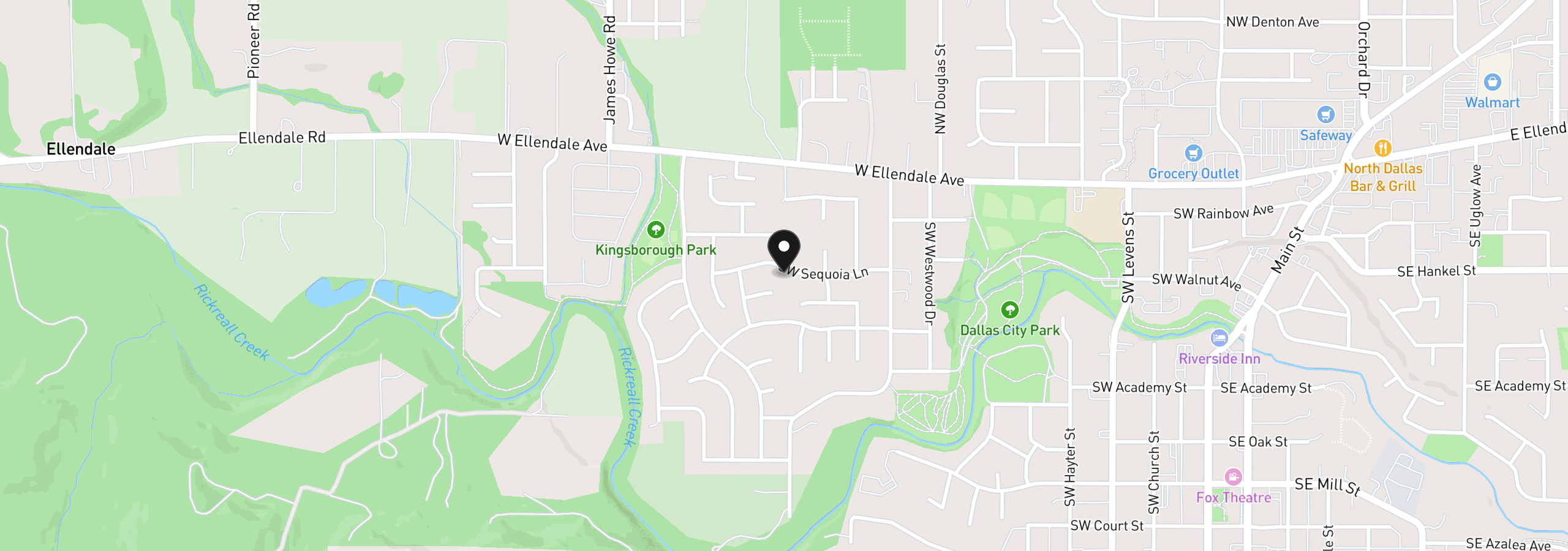 Map showing the location of 1113 SW Sequoia Ln, Dallas, OR 97338