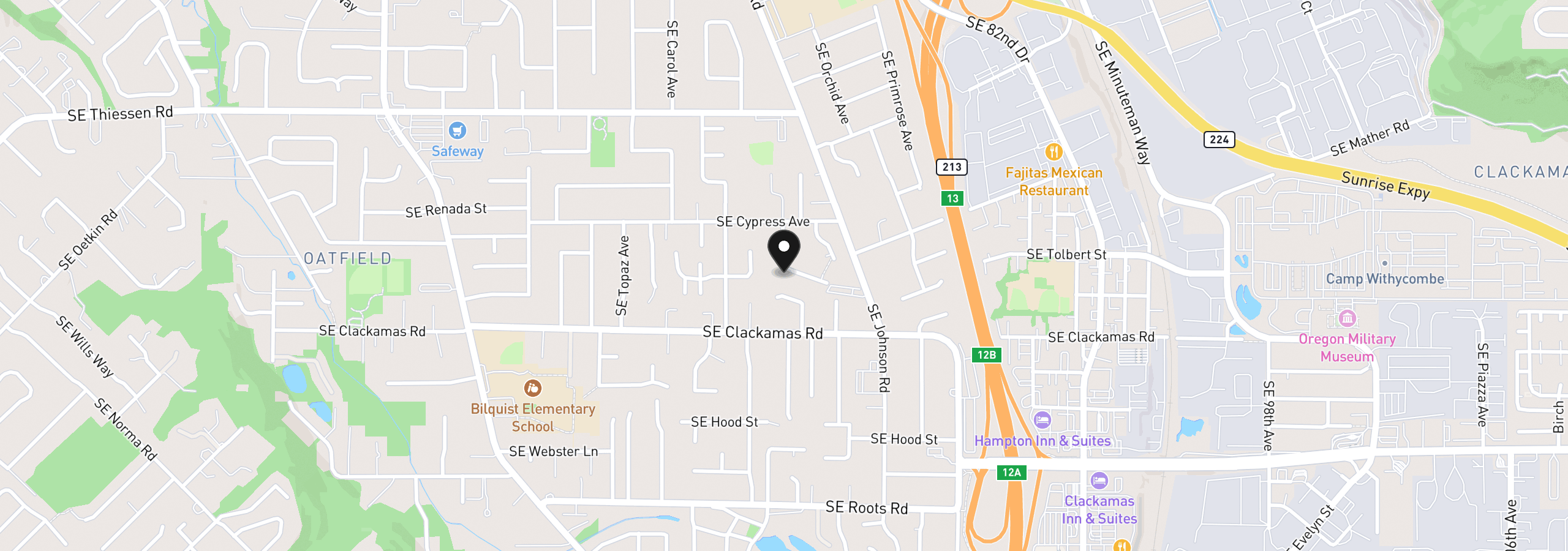 Map showing the location of 15224 SE Towers Ter, Milwaukie, OR 97267