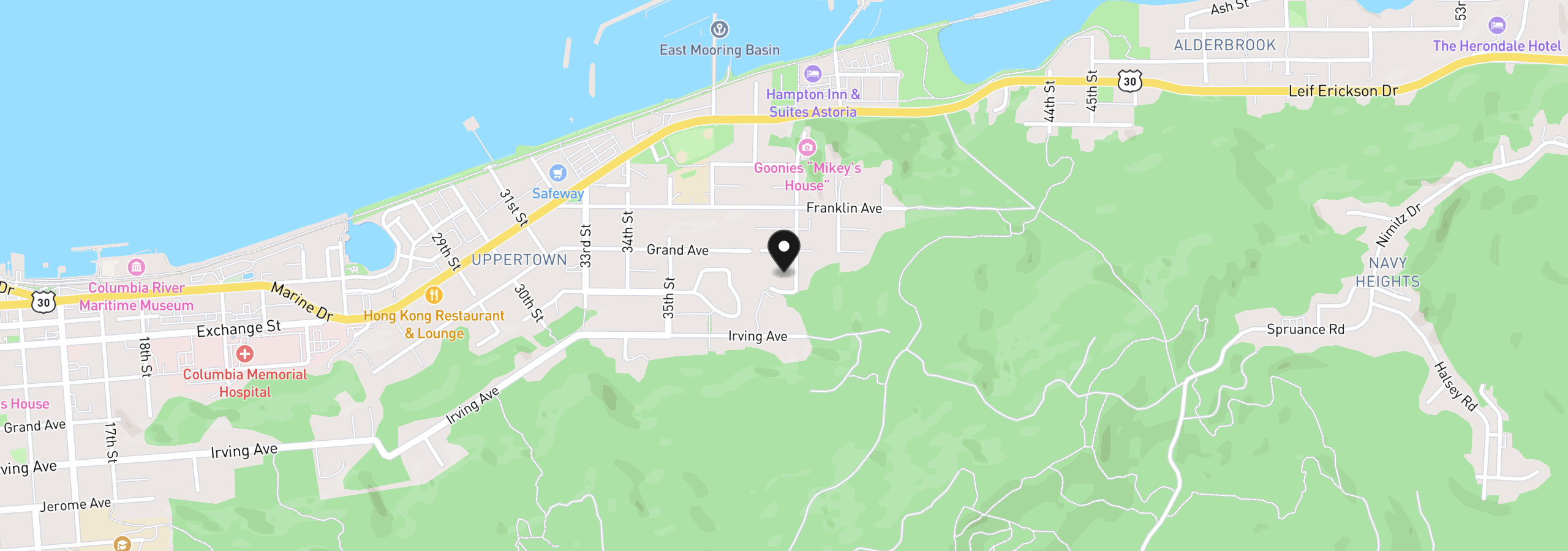 Map showing the location of 755 38th St, Astoria, OR 97103