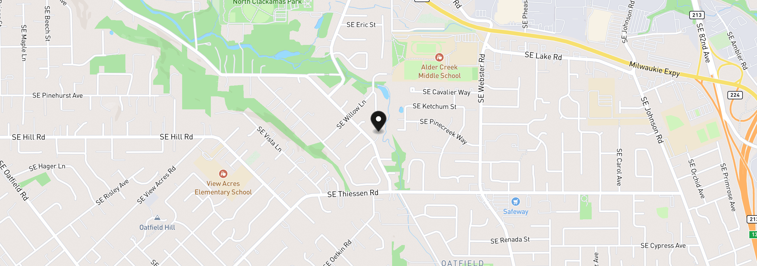 Map showing the location of 6031 SE Aldercrest Rd, Milwaukie, OR 97267