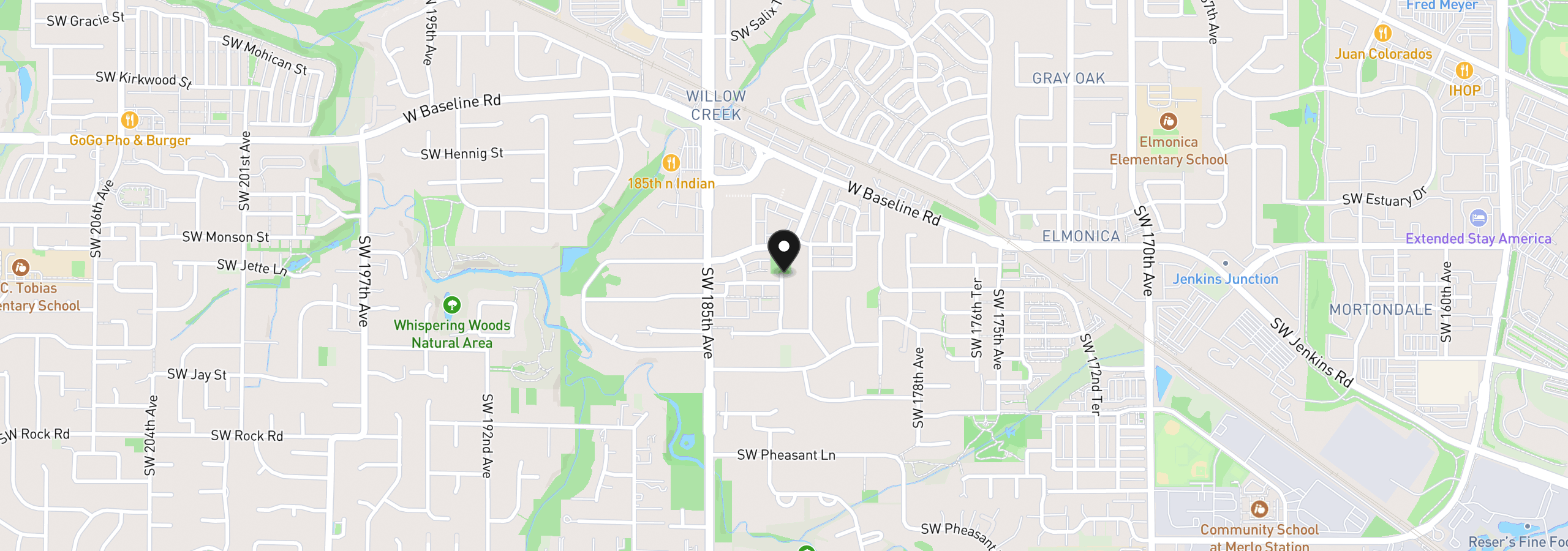 Map showing the location of 18155 SW Hoover Ln, Beaverton, OR 97003