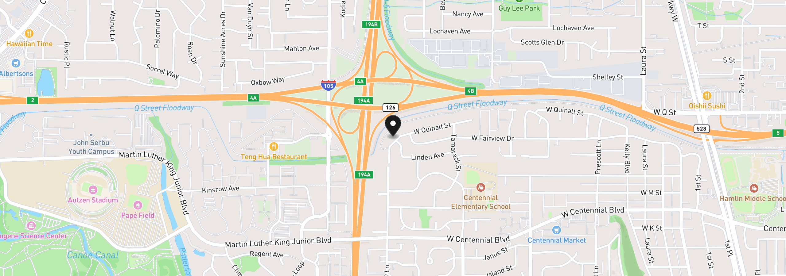 Map showing the location of 1680 W Quinalt St, Springfield, OR 97477