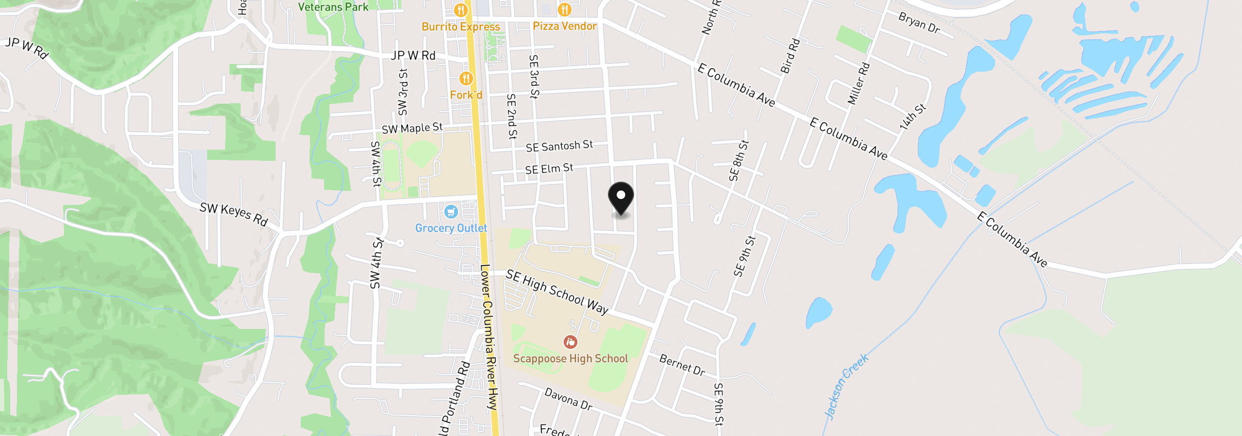Map showing the location of 52090 SE 4th St, Scappoose, OR 97056