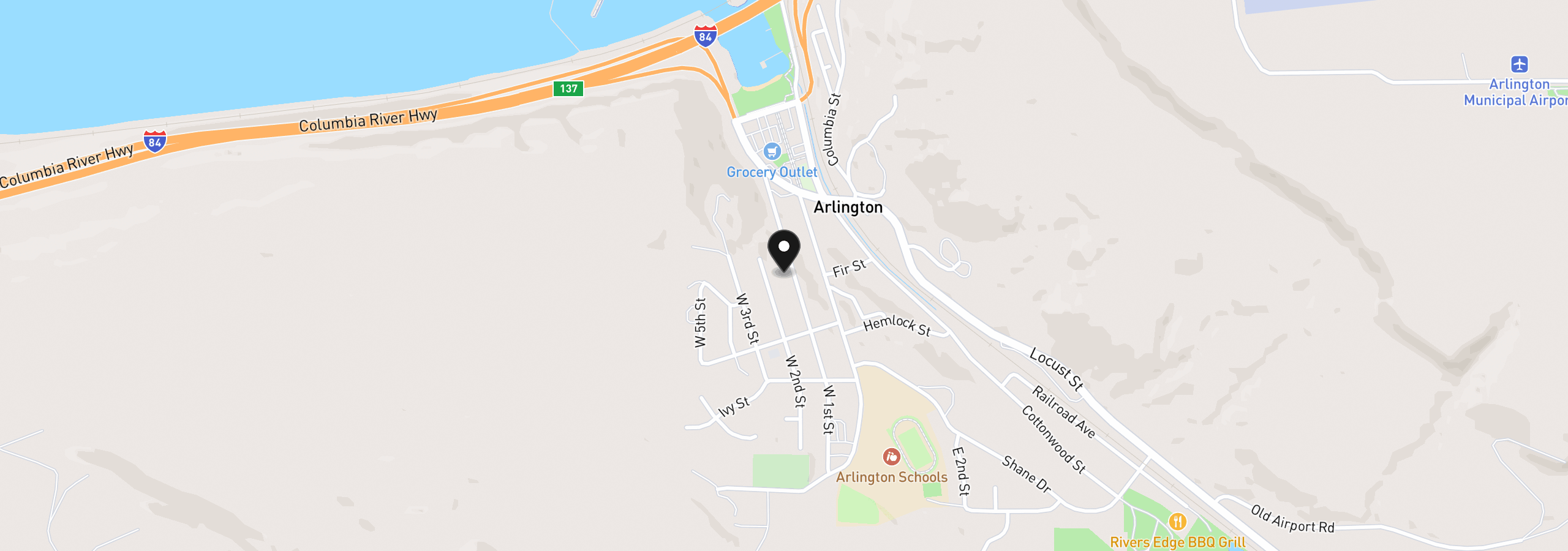 Map showing the location of 875 W 1st St, Arlington, OR 97812