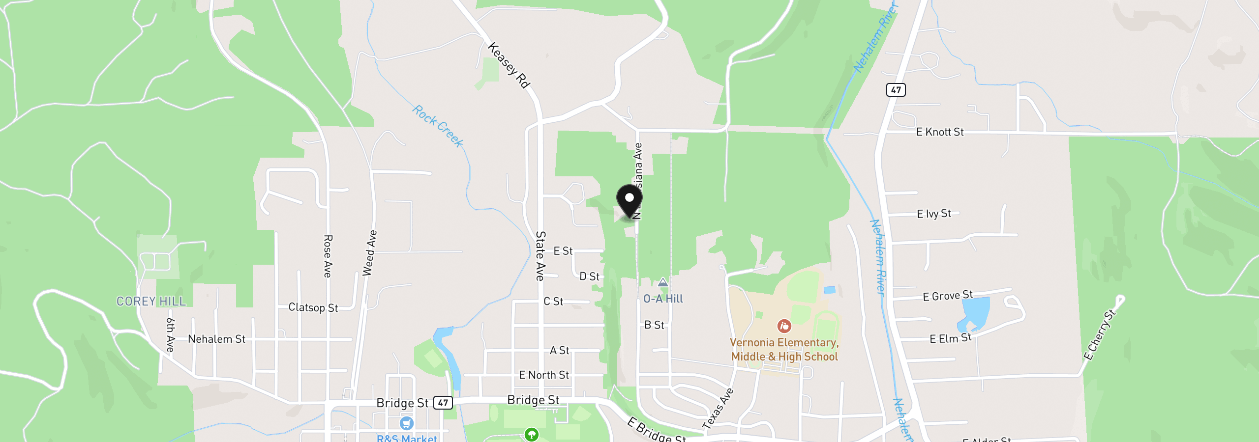 Map showing the location of 1527 N Louisiana Ave, Vernonia, OR 97064