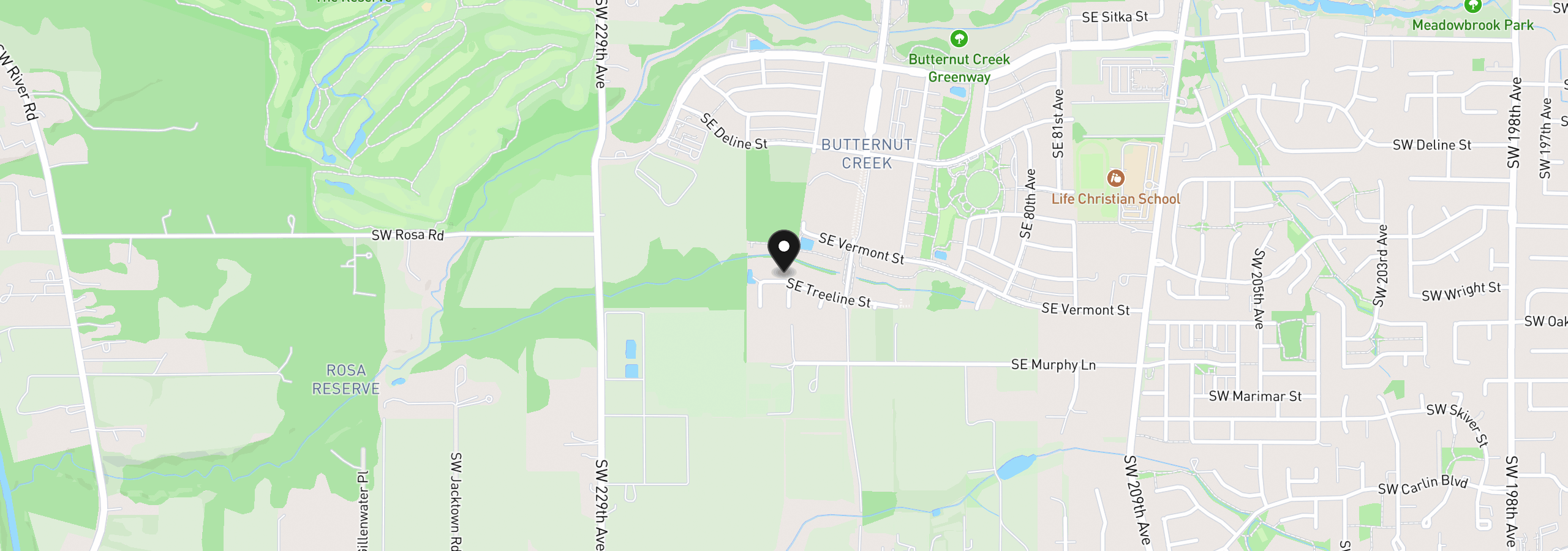 Map showing the location of 7377 SE Treeline St, Hillsboro, OR 97123