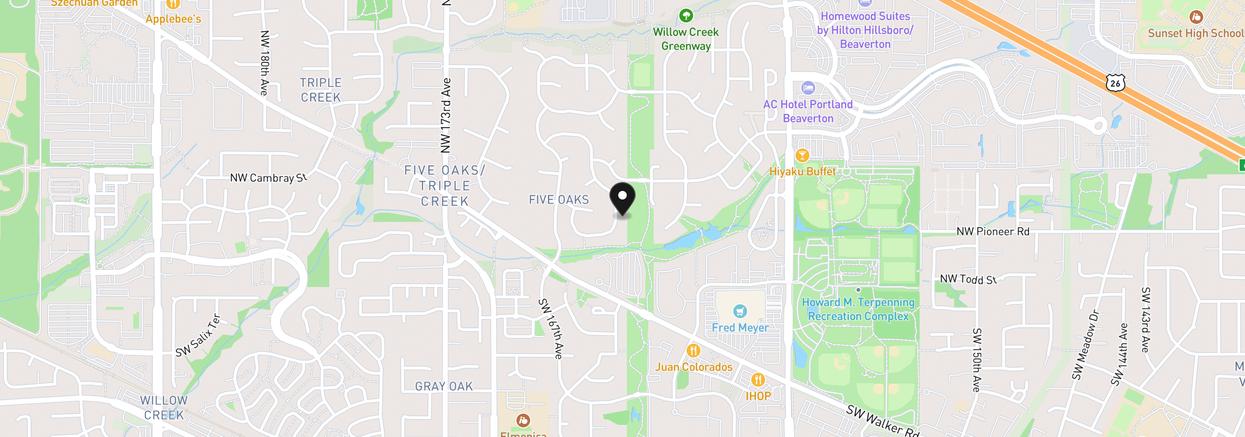 Map showing the location of 312 NW Pacific Grove Dr, Beaverton, OR 97006