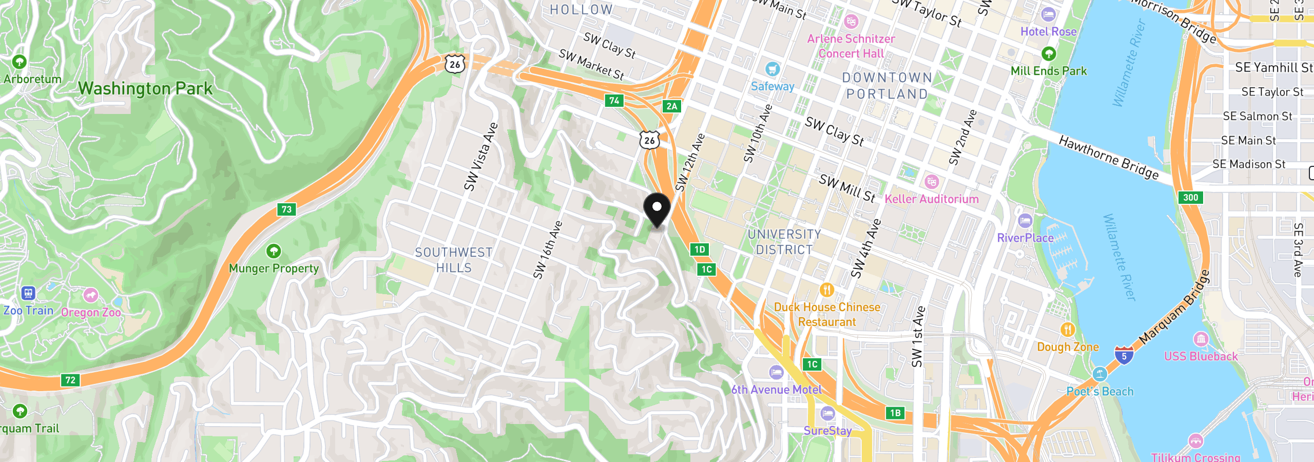 Map showing the location of 1205 SW Cardinell Dr 706, Portland, OR 97201