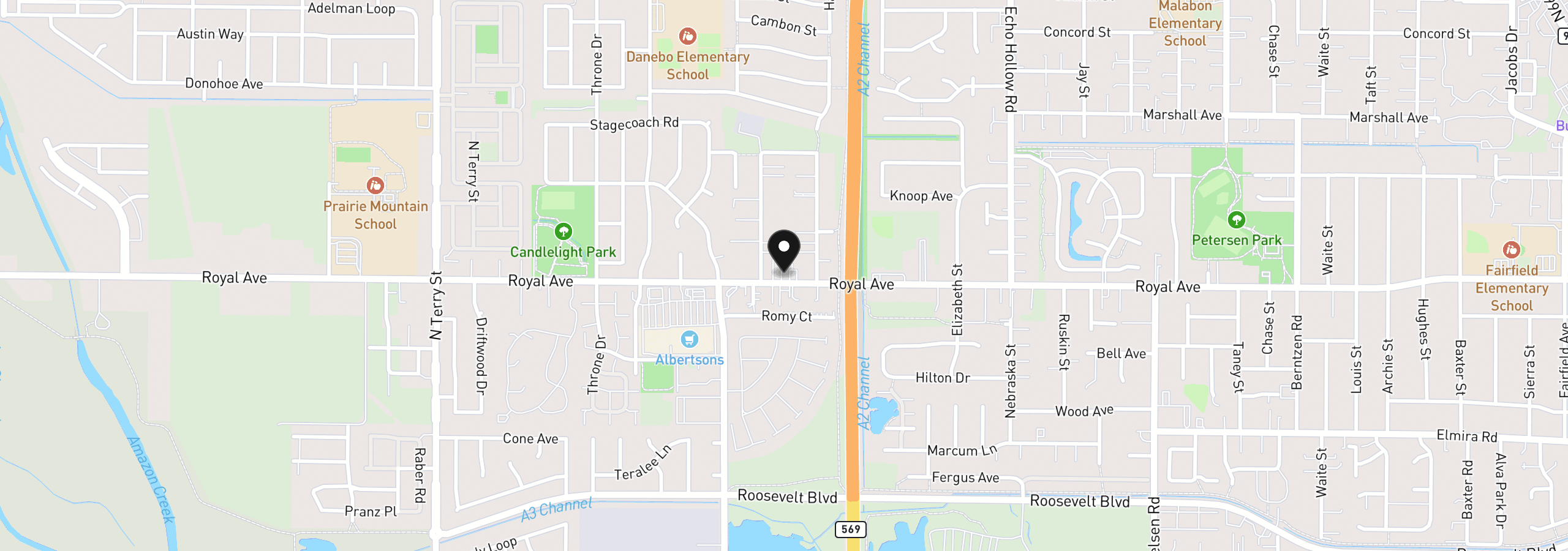 Map showing the location of 4641 Royal Ave, Eugene, OR 97402