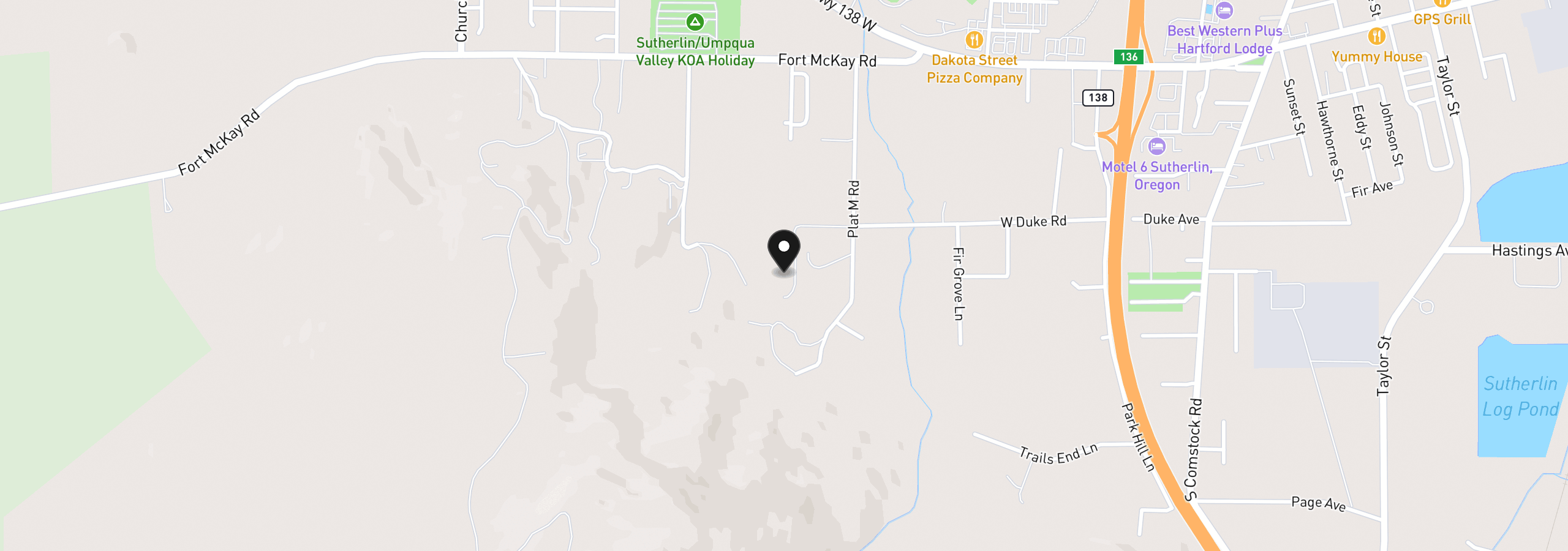 Map showing the location of 407 Plat M Rd, Sutherlin, OR 97479