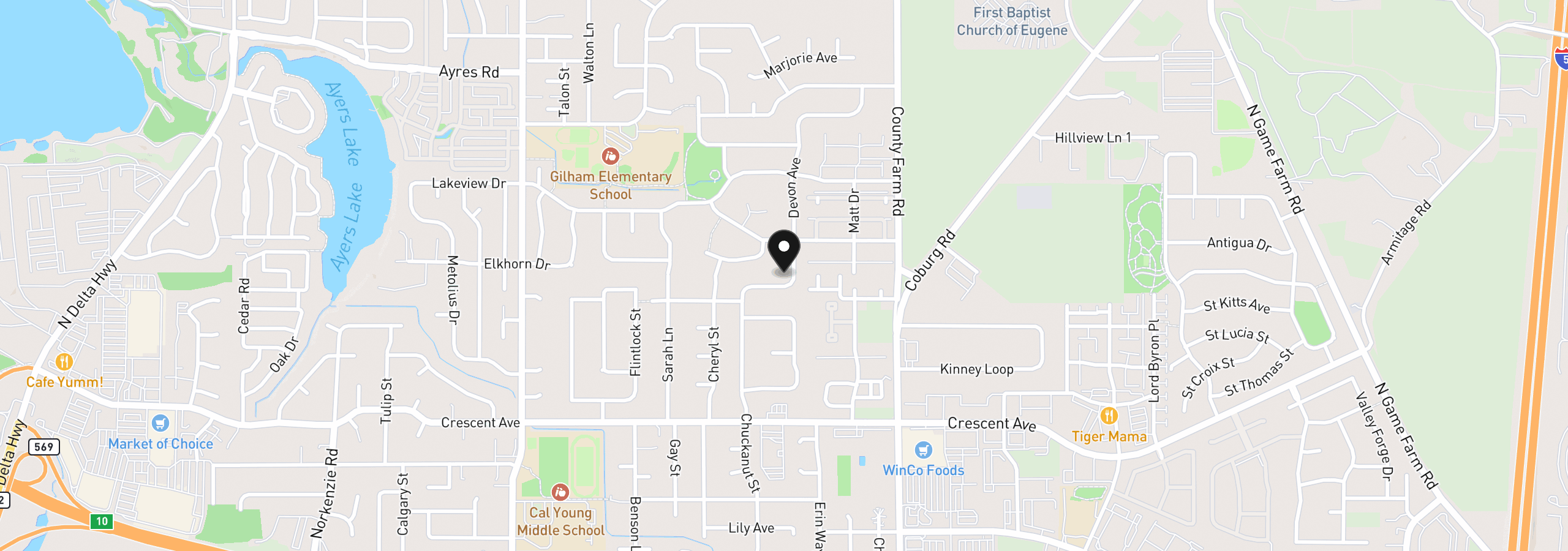Map showing the location of 2259 Devon Ave, Eugene, OR 97408