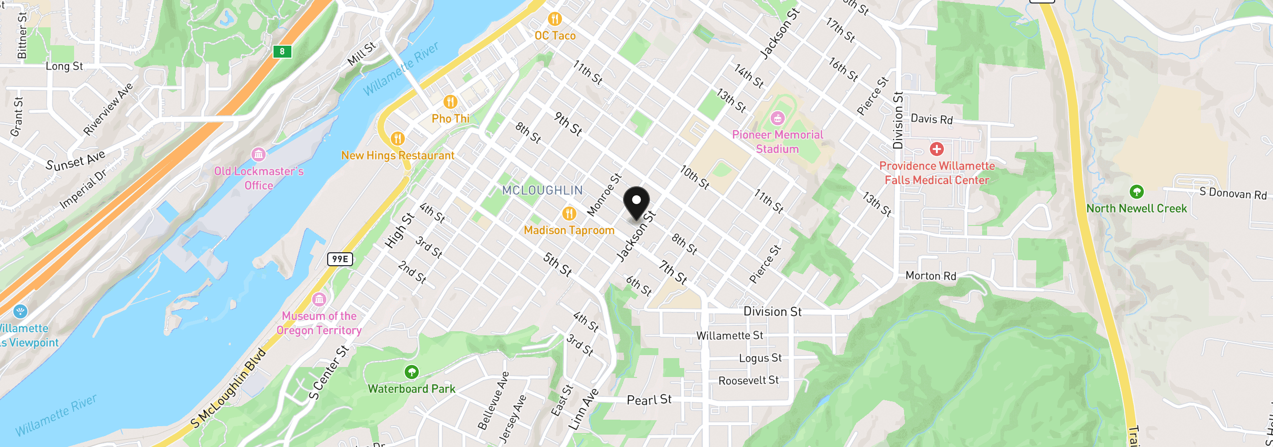 Map showing the location of 711 Jackson St, Oregon City, OR 97045