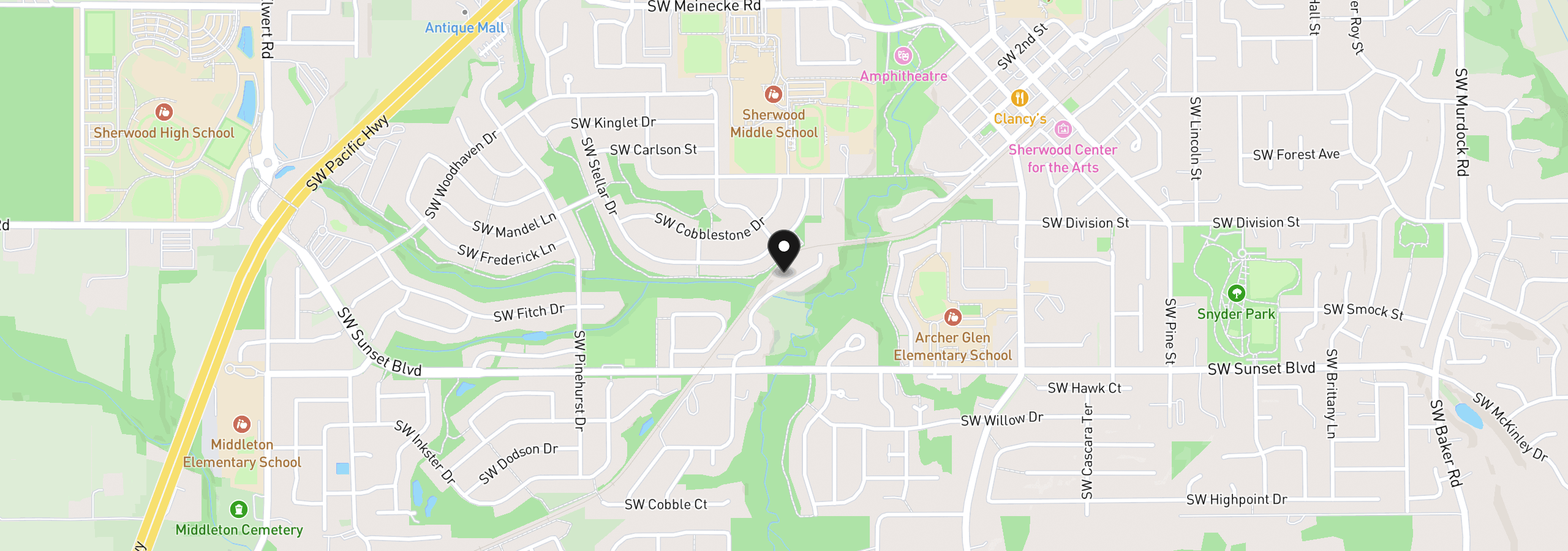 Map showing the location of 23183 SW Greengate Pl, Sherwood, OR 97140