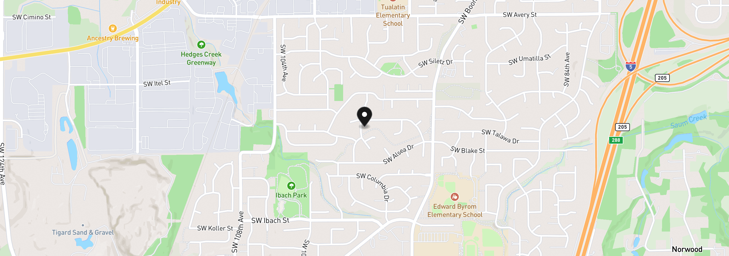 Map showing the location of 21360 SW 98th Ave, Tualatin, OR 97062