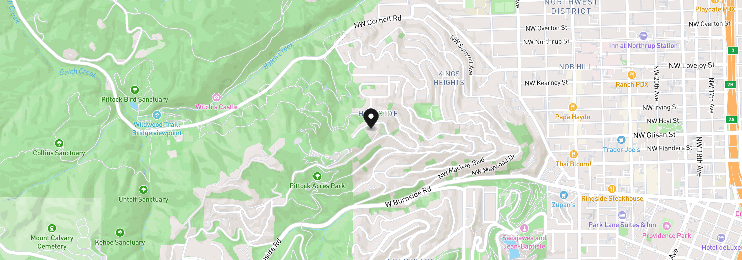 Map showing the location of 3039 NW Monte Vista Ter, Portland, OR 97210