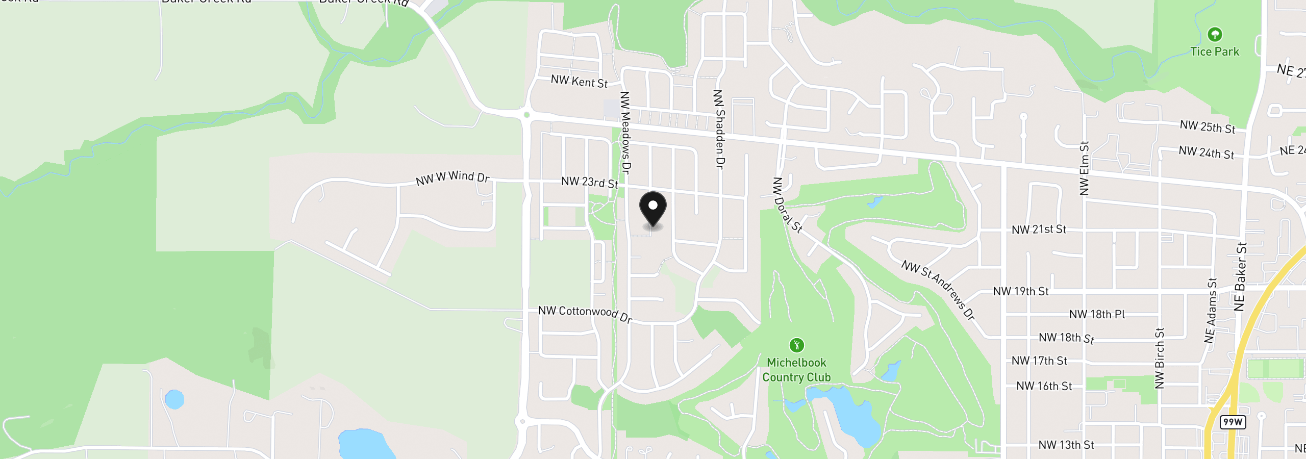 Map showing the location of 2194 NW Fendle Way, McMinnville, OR 97128