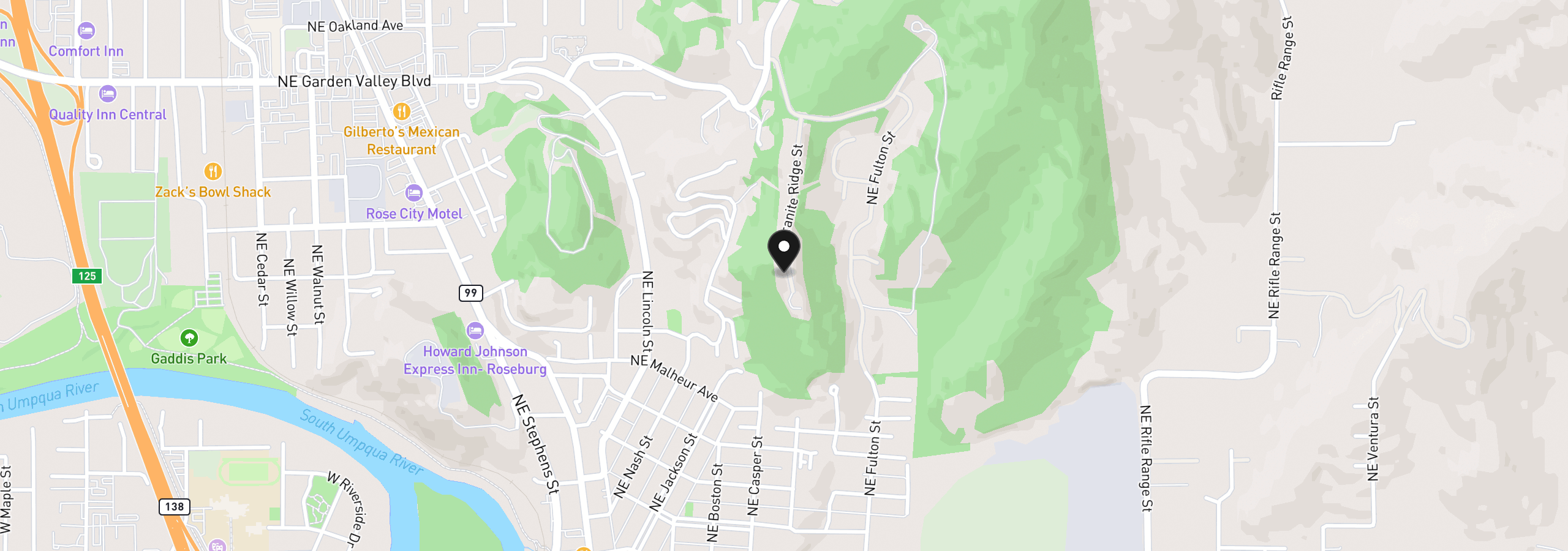 Map showing the location of 920 NE Granite Ridge St, Roseburg, OR 97470