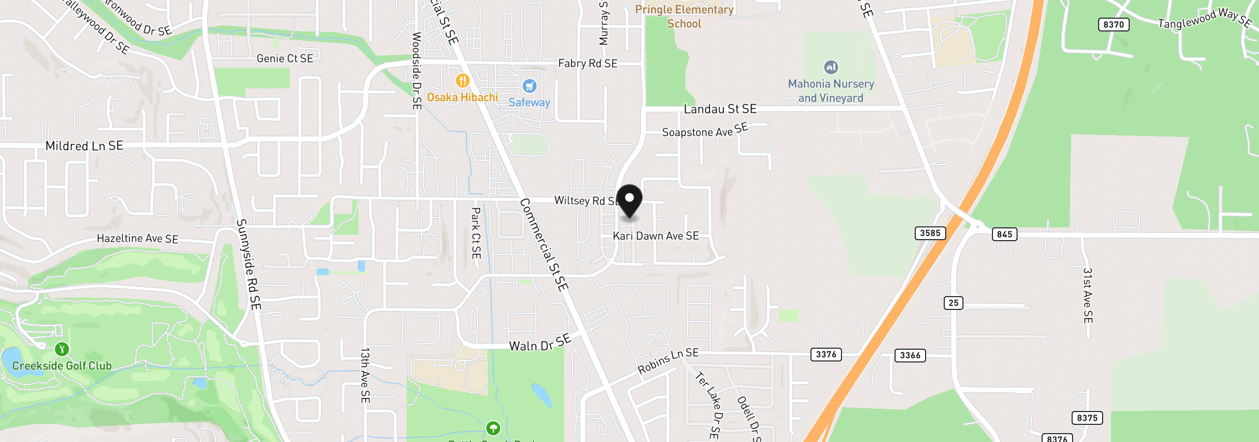 Map showing the location of 1996 Hawksview Ave SE, Salem, OR 97306