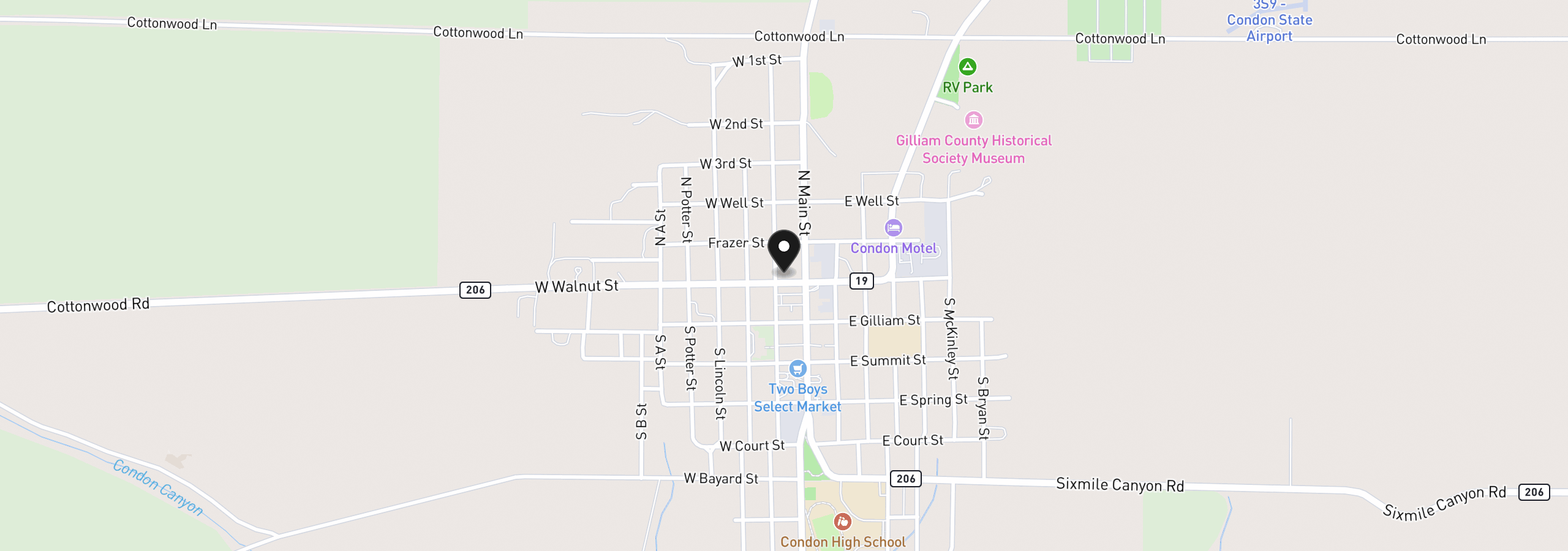 Map showing the location of 112 N Oregon, Condon, OR 97823