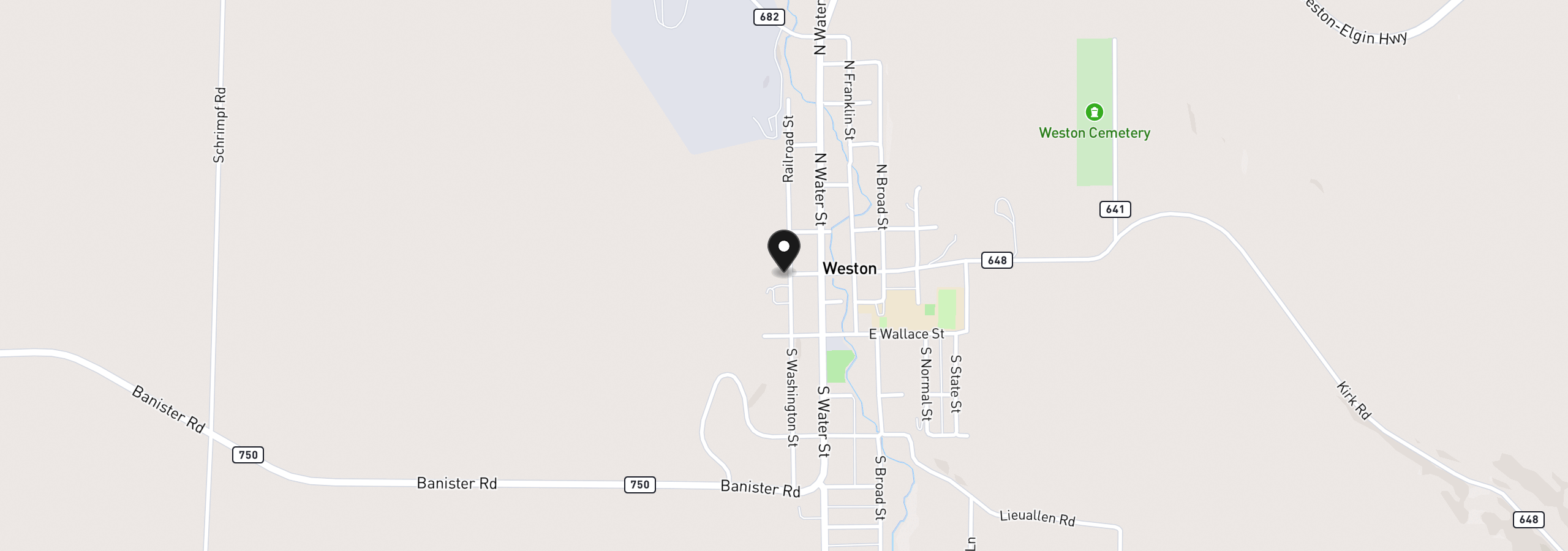Map showing the location of 102 S Washington St, Weston, OR 97886
