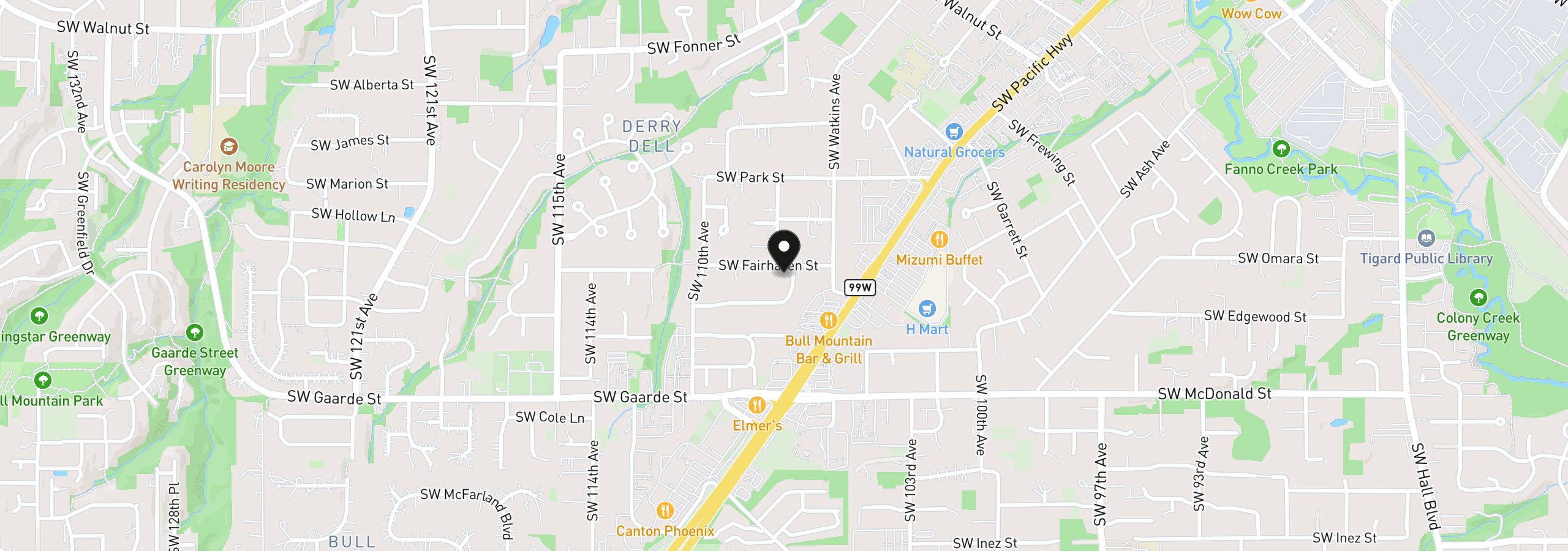 Map showing the location of 10690 SW Fairhaven St, Portland, OR 97223