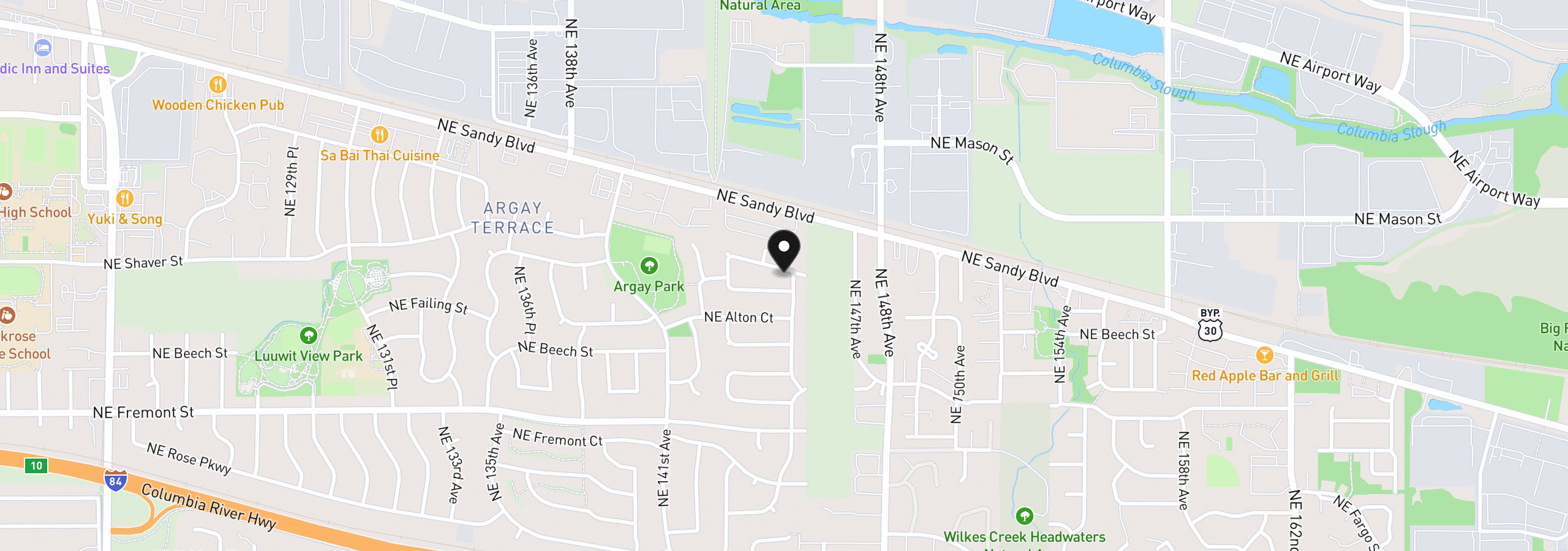Map showing the location of 14448 NE Shaver St, Portland, OR 97230