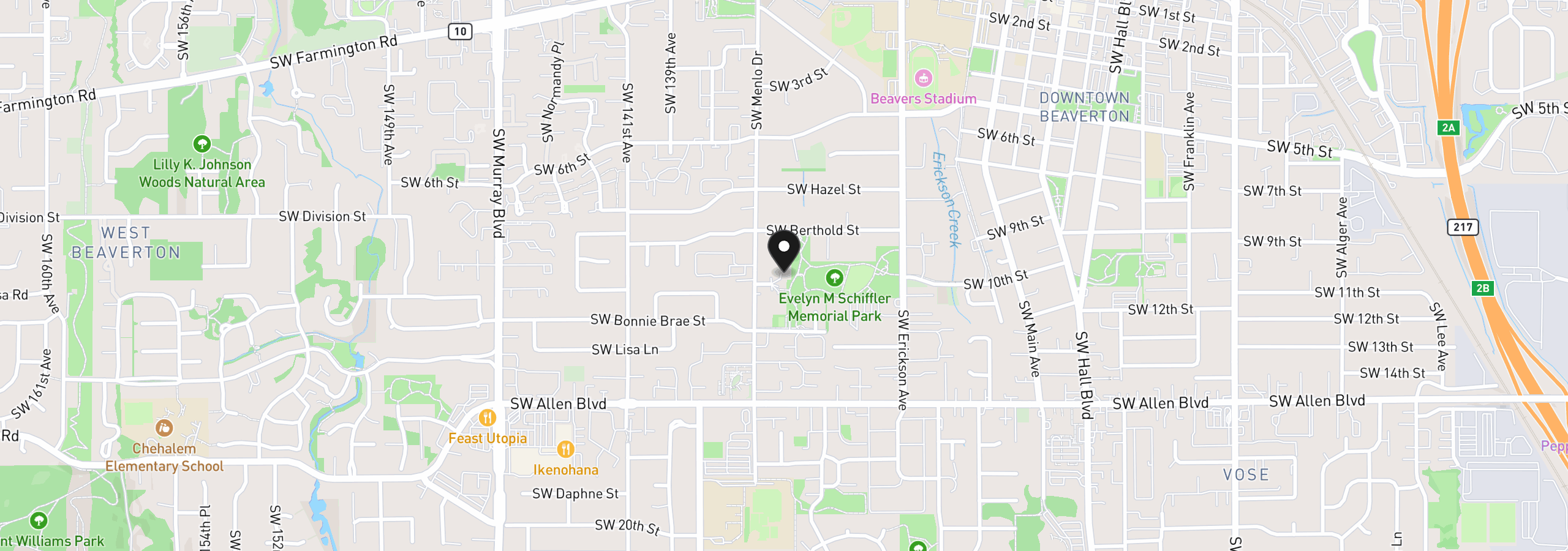 Map showing the location of 13575 SW Whitworth Ct, Beaverton, OR 97005