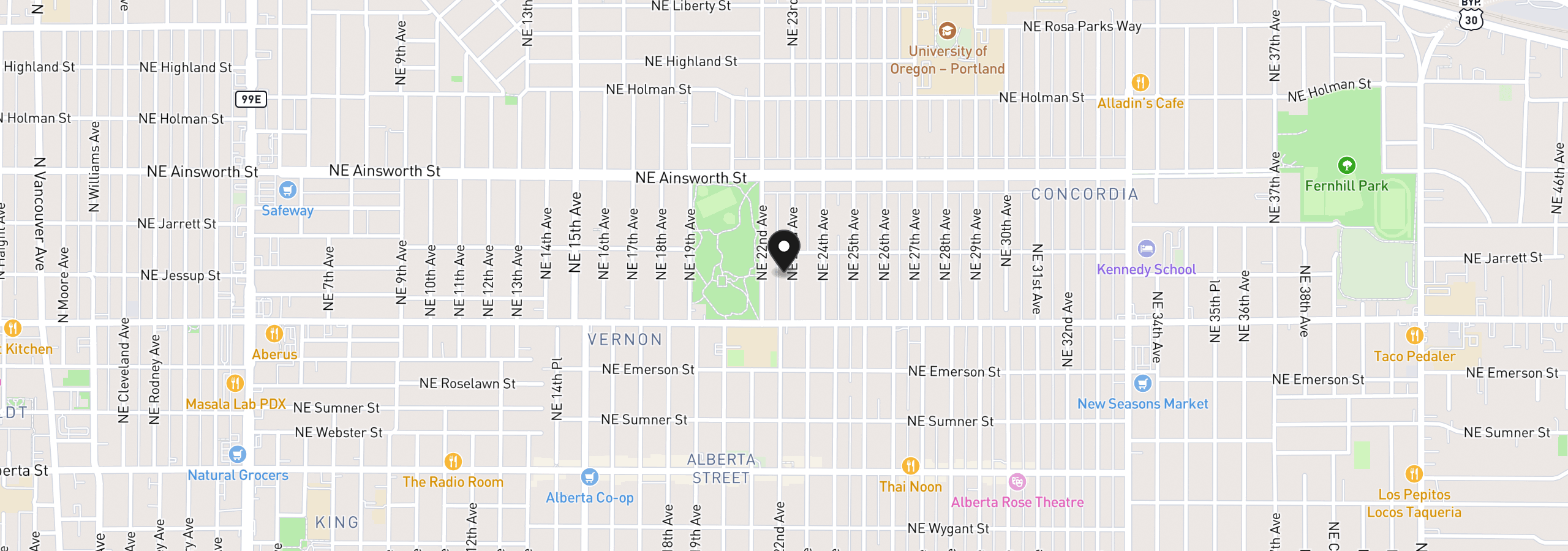 Map showing the location of 5701 NE 23rd Ave, Portland, OR 97211