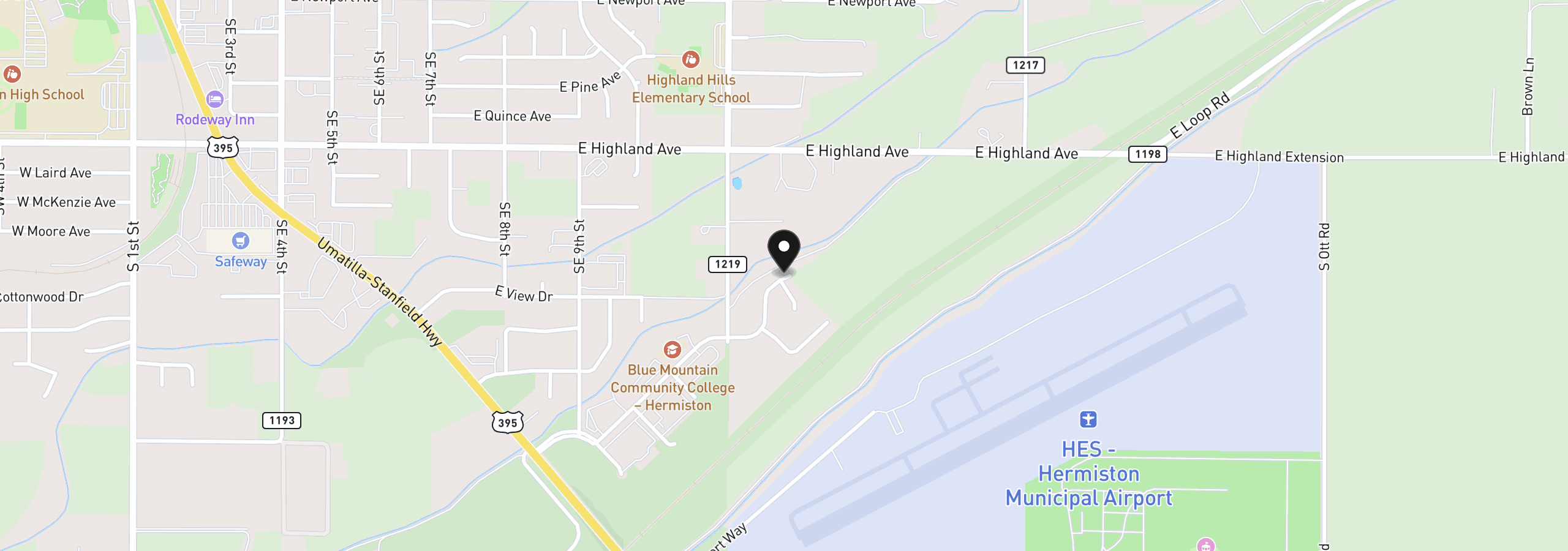 Map showing the location of 1123 SE Alexander Ct, Hermiston, OR 97838