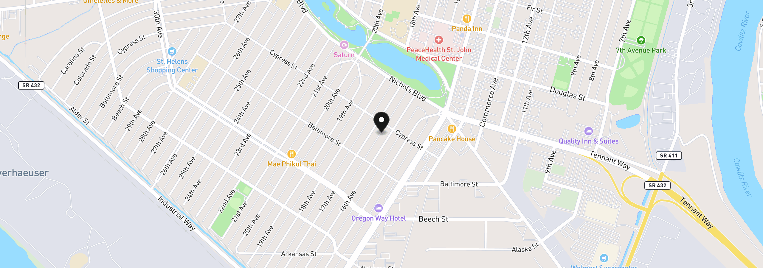 Map showing the location of 551 16th Ave, Longview, Wa 98632
