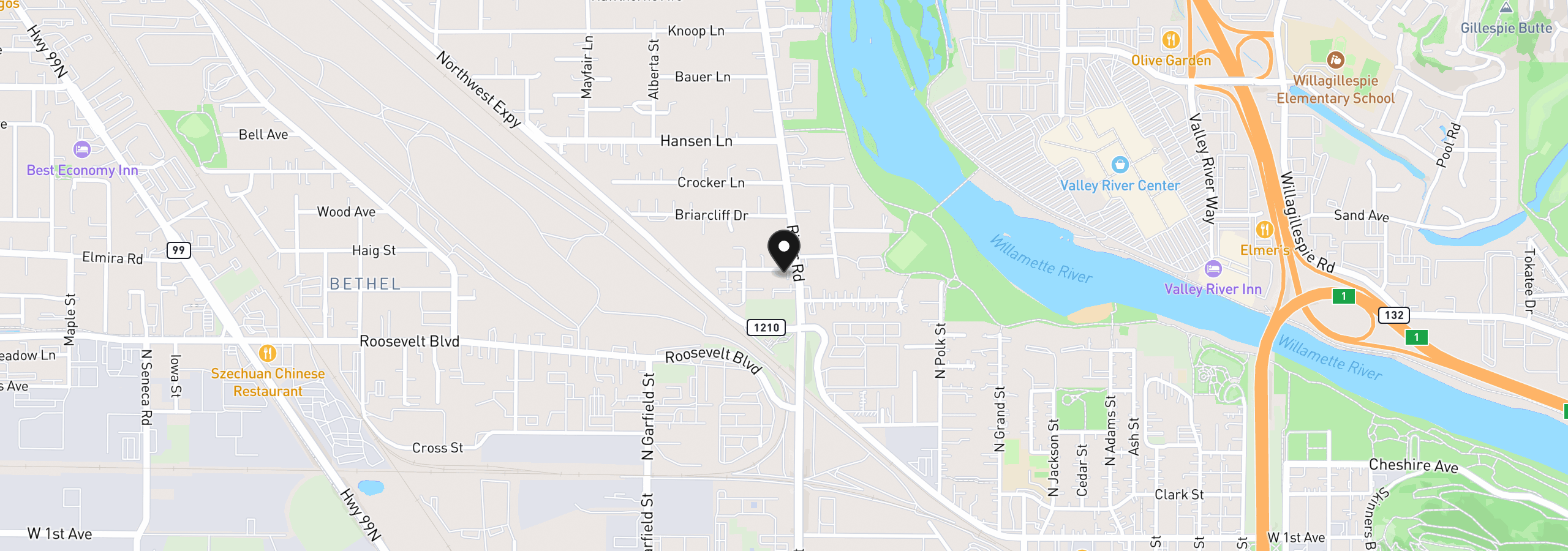 Map showing the location of 102 Holeman Ave, Eugene, OR 97404