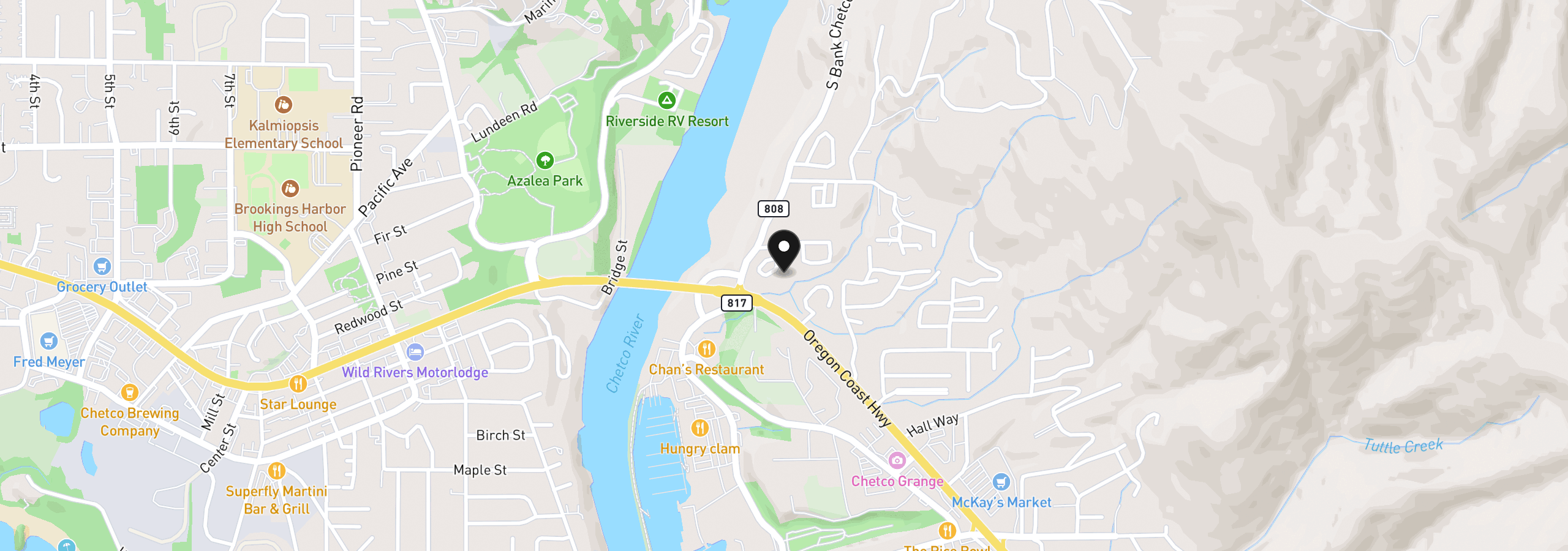 Map showing the location of 16465 Stitt Ln, Brookings, OR 97415