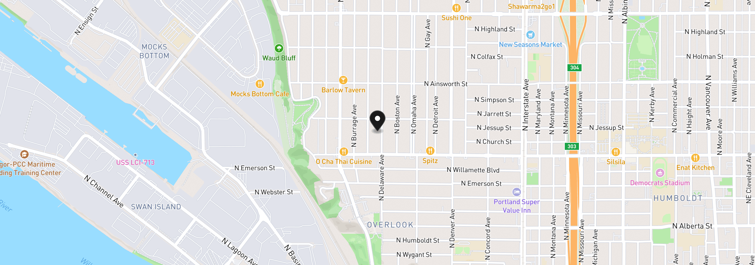 Map showing the location of 5615 N Delaware Ave, Portland, OR 97217