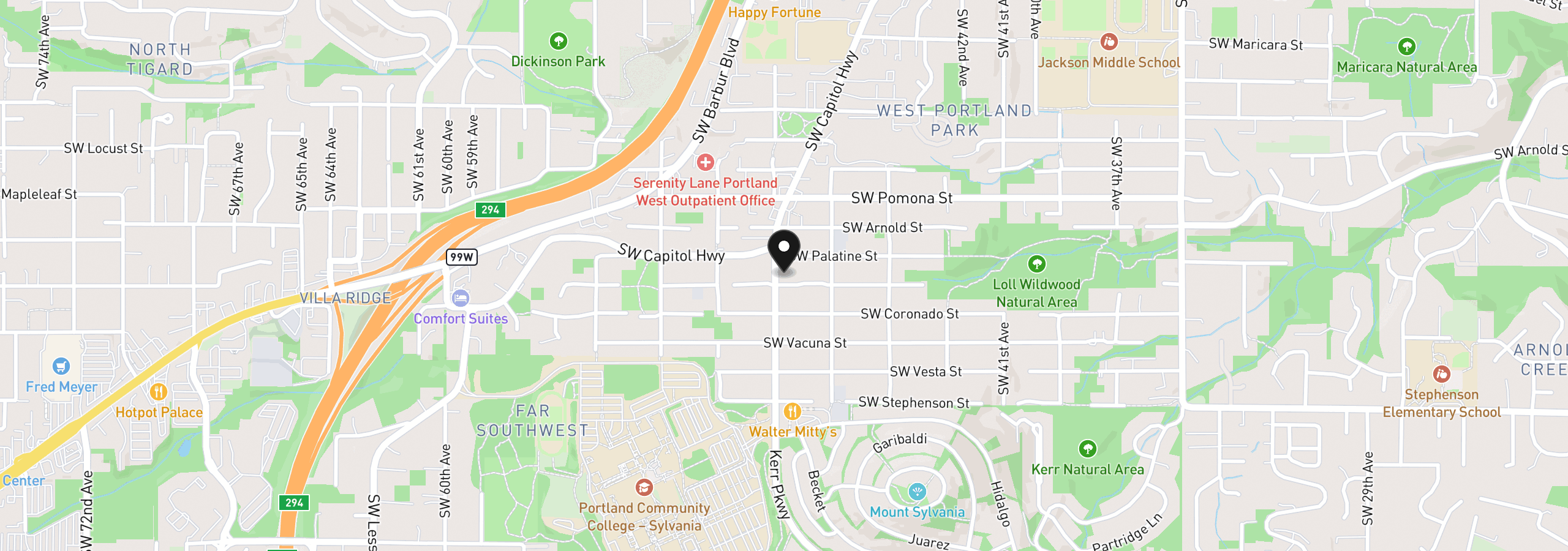 Map showing the location of 4833 SW Buddington St, Portland, OR 97219