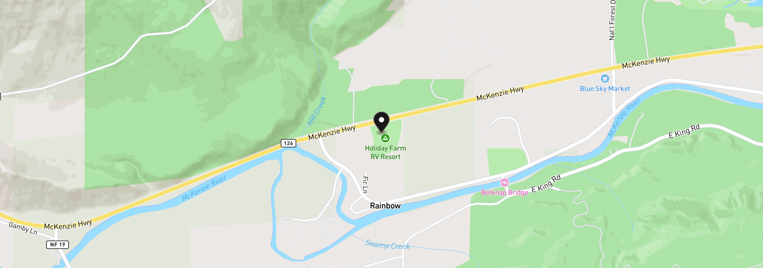 Map showing the location of 54432 McKenzie Hwy 40, McKenzie Bridge, OR 97413