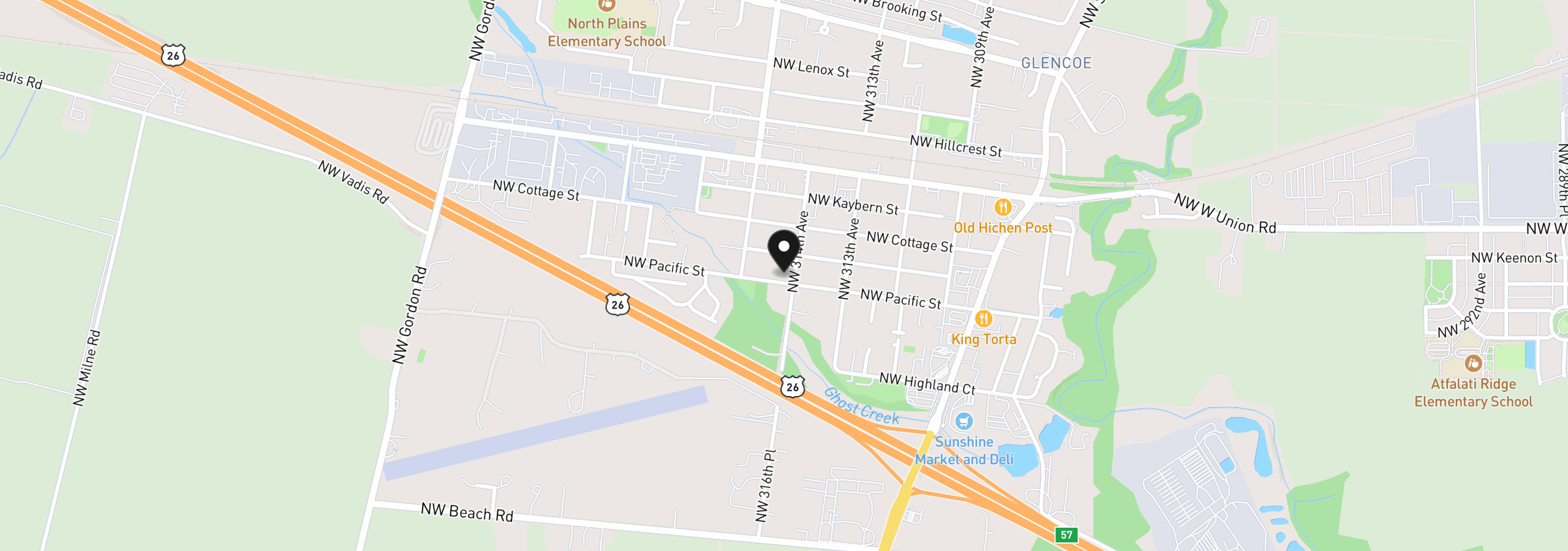 Map showing the location of 10285 NW 314th Ave, North Plains, OR 97133