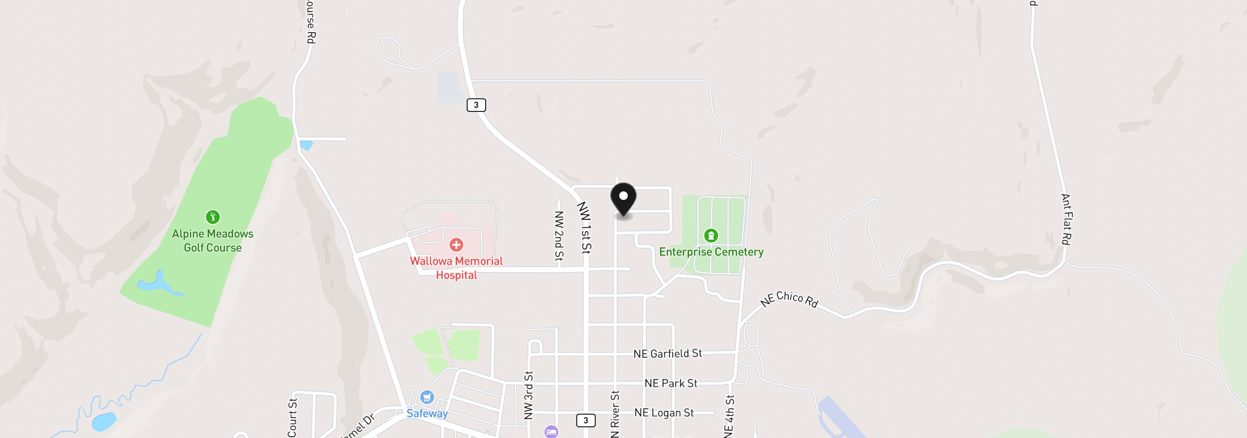 Map showing the location of Hyland Dr, Enterprise, OR 97828