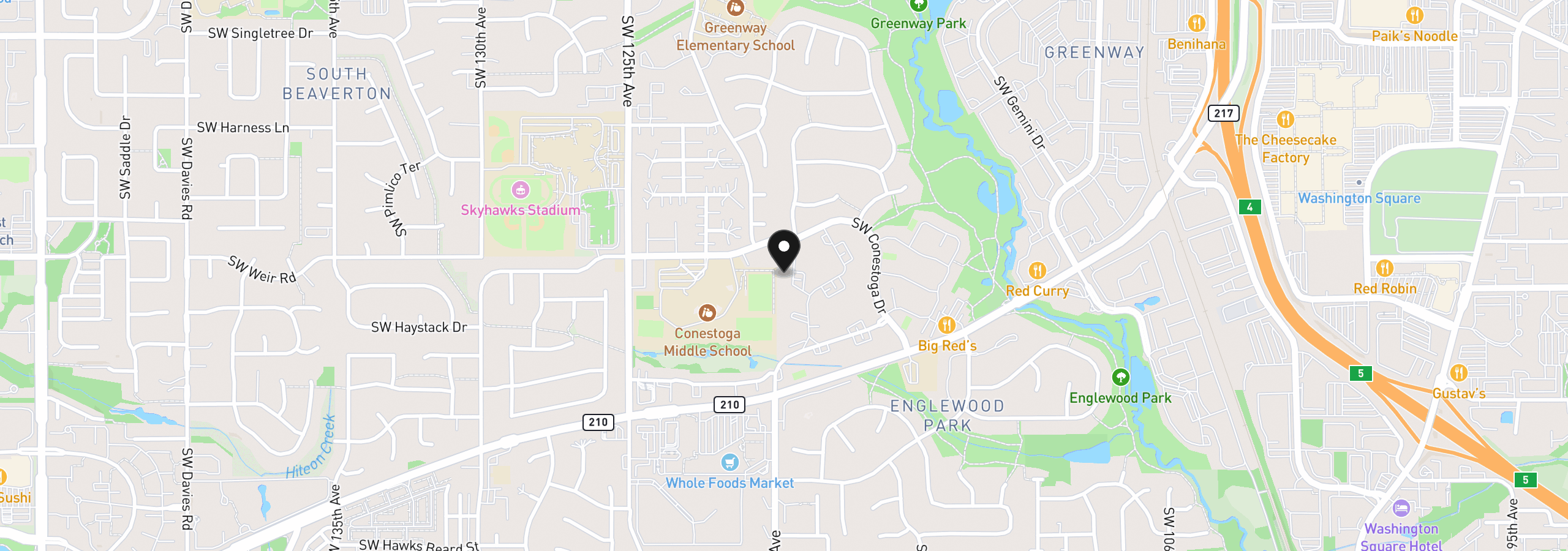Map showing the location of 10143 SW Trapper Ter, Beaverton, OR 97008