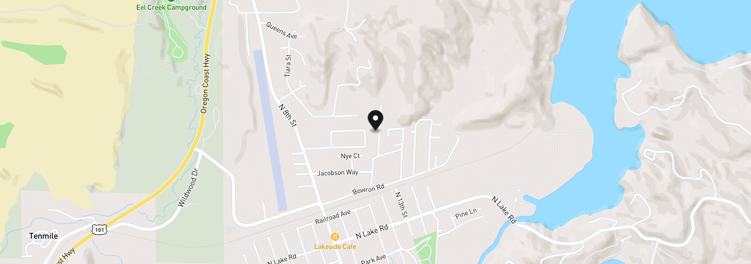 Map showing the location of 455 Rugh Ln, Lakeside, OR 97449