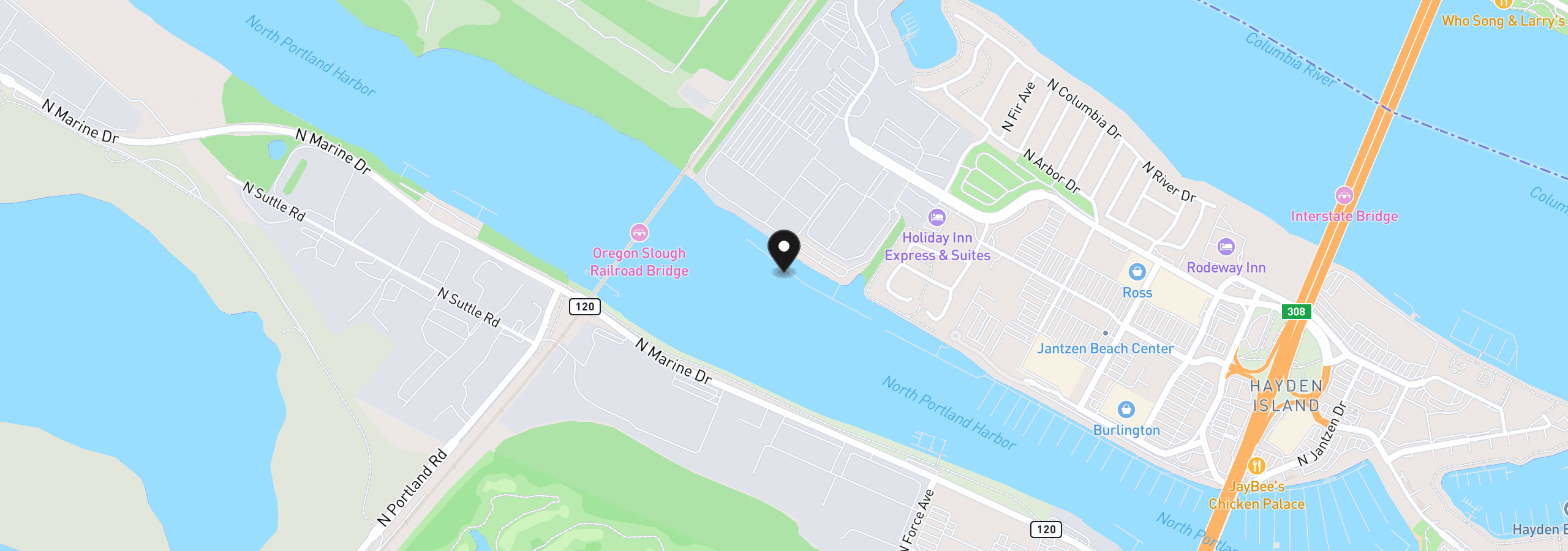 Map showing the location of 2630 N Hayden Island Dr 17, Portland, OR 97217