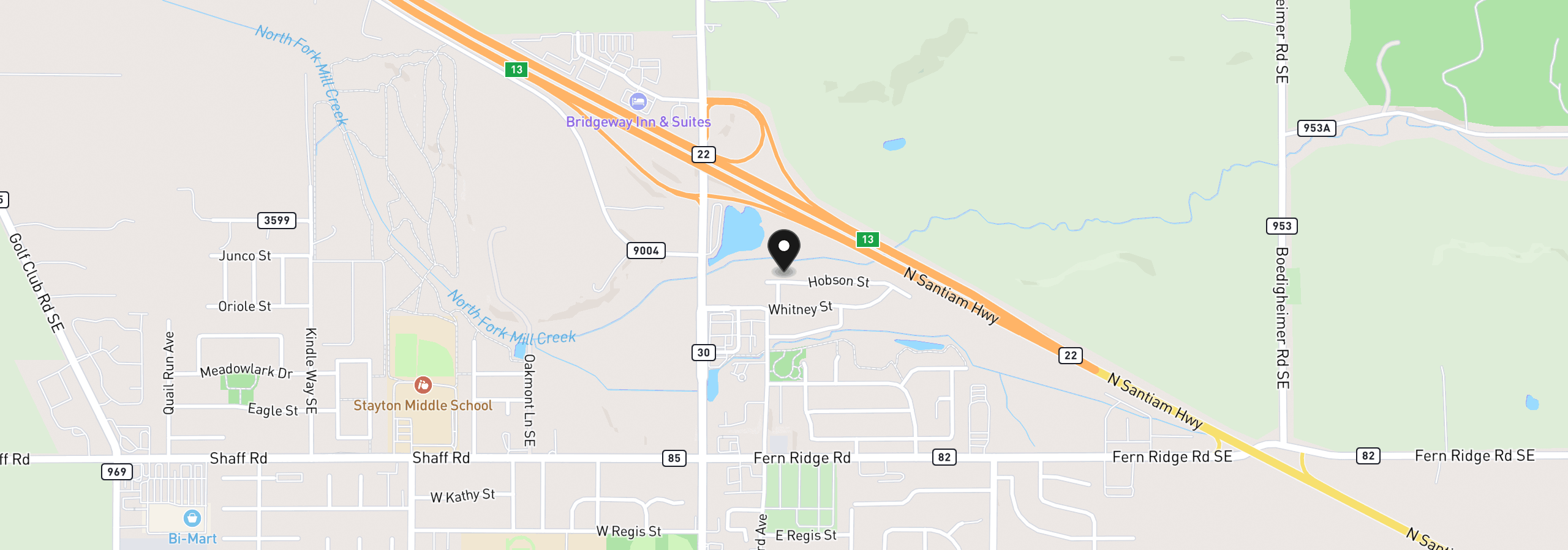 Map showing the location of 371 Hobson St, Stayton, OR 97383