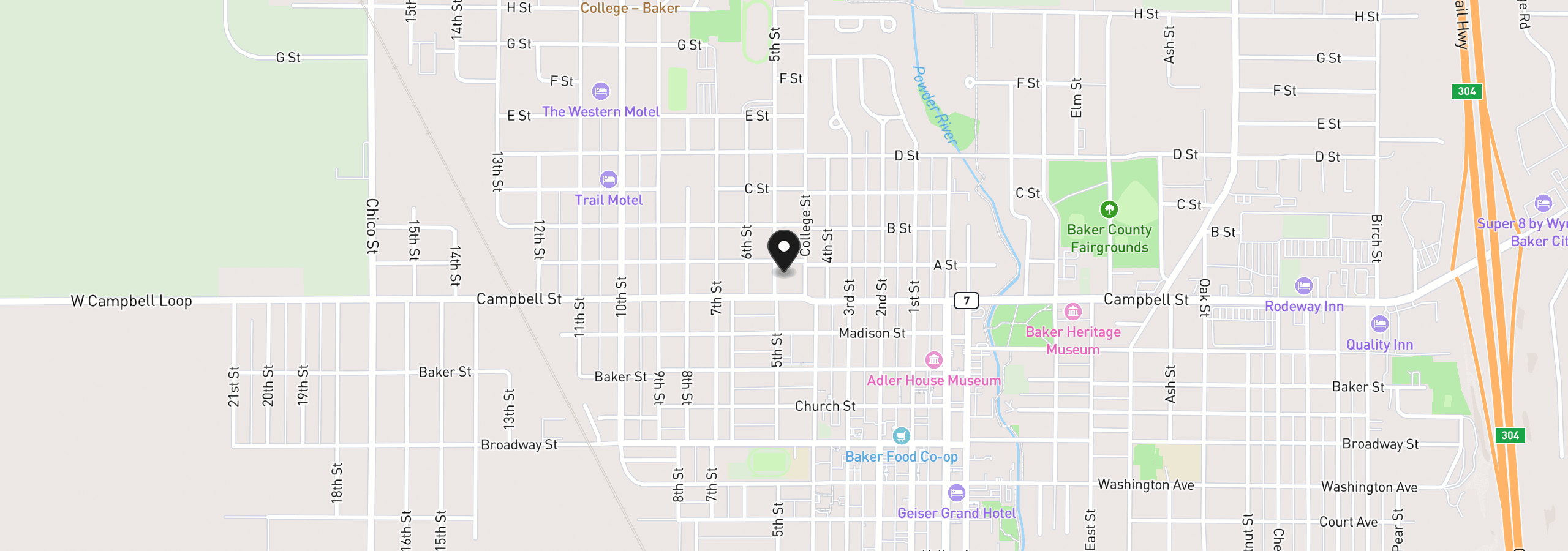 Map showing the location of 2530 5th St, Baker City, OR 97814
