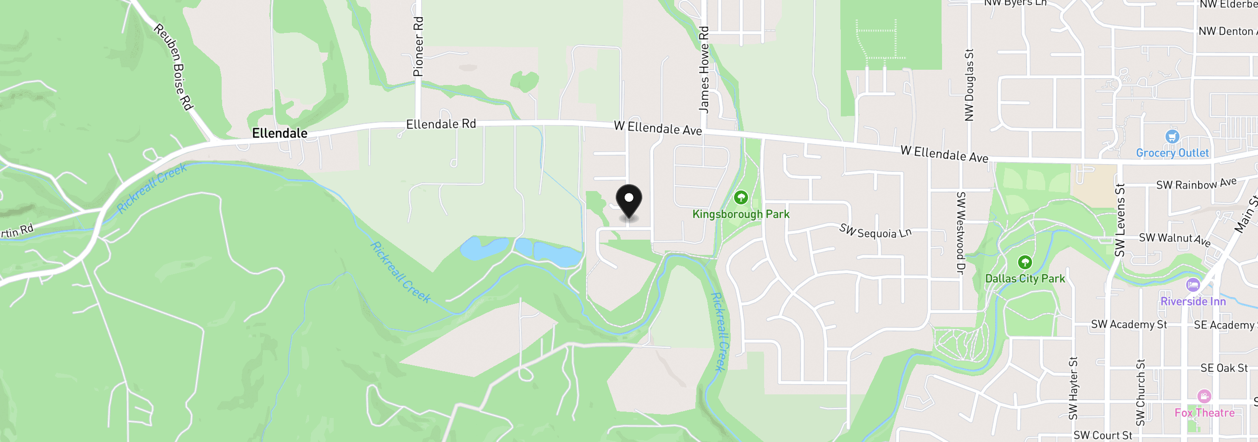 Map showing the location of 493 SW Oregon Falls Dr, Dallas, OR 97338
