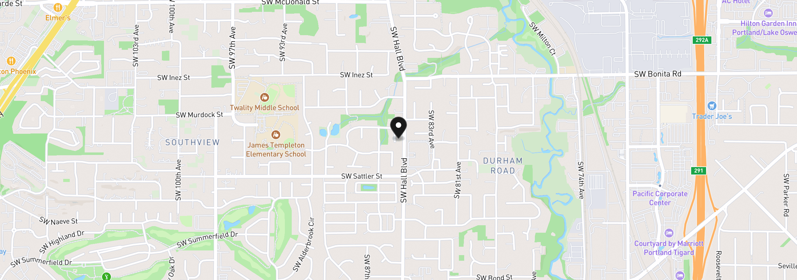 Map showing the location of 14920 SW Jonagold Ter, Portland, OR 97224