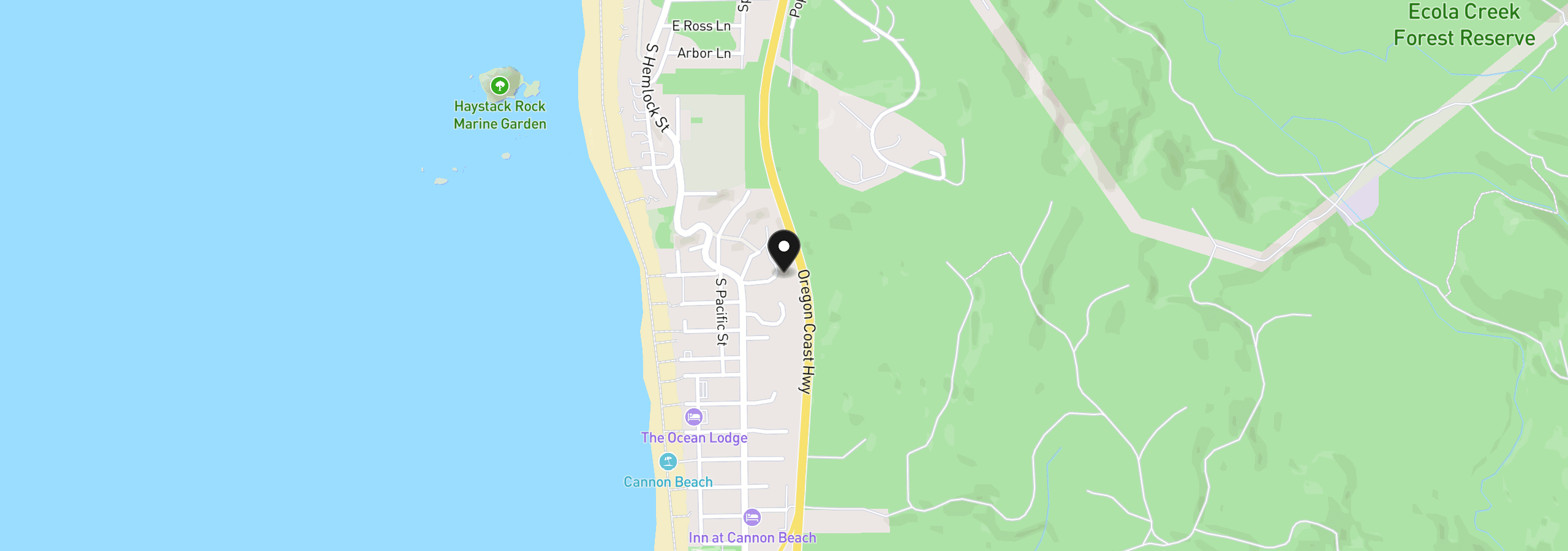 Map showing the location of 415 Chilkoot Trl, Cannon Beach, OR 97110